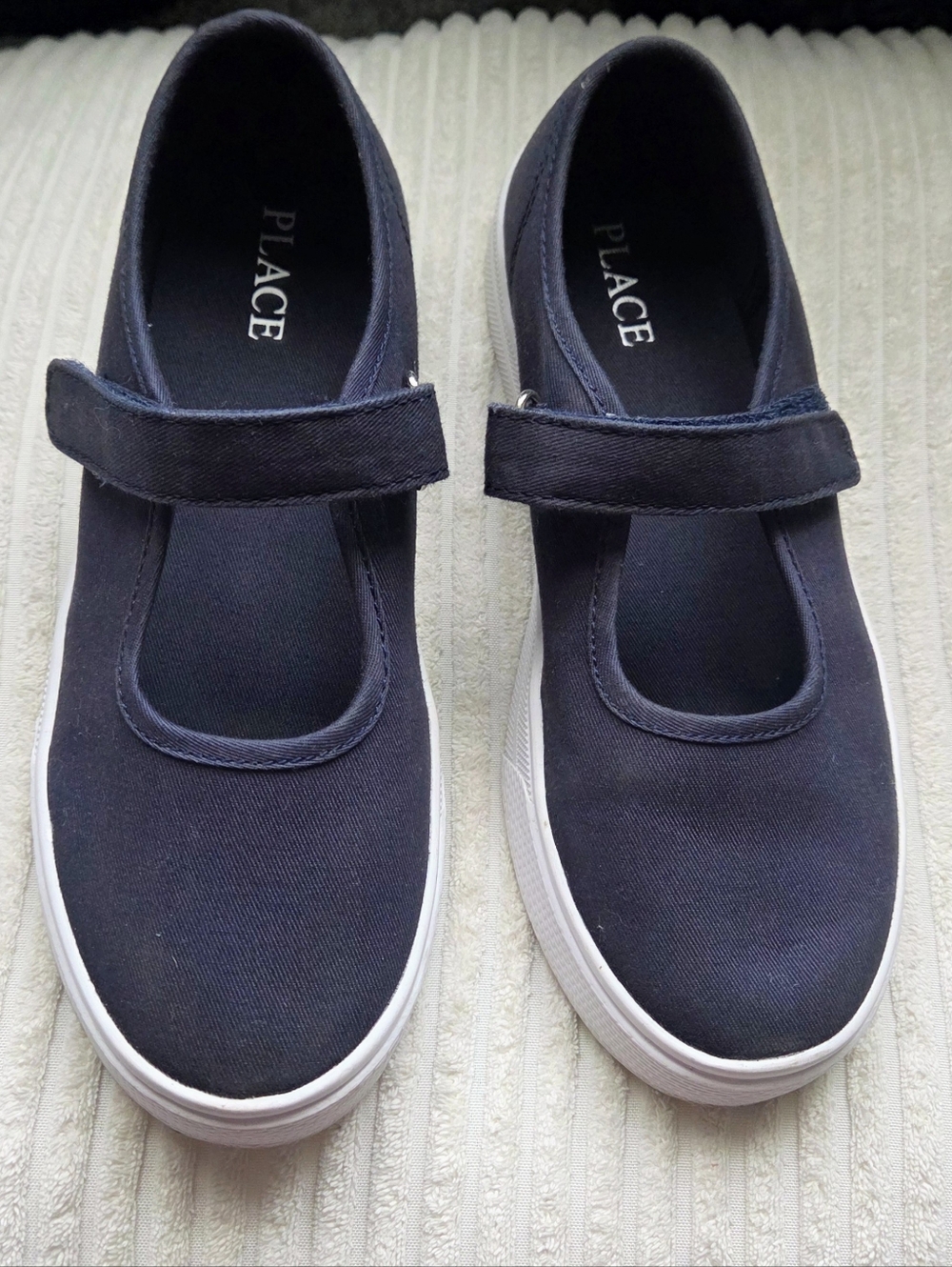 Children's Place Navy Canvas Mary Jane Sneakers with White Soles, Size 3